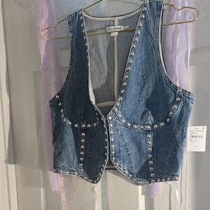 Good American Silver-Studded Blue Denim Vest
